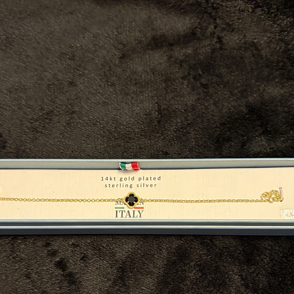 Dainty Gold Plated Sterling Silver Bracelet with Black Accent